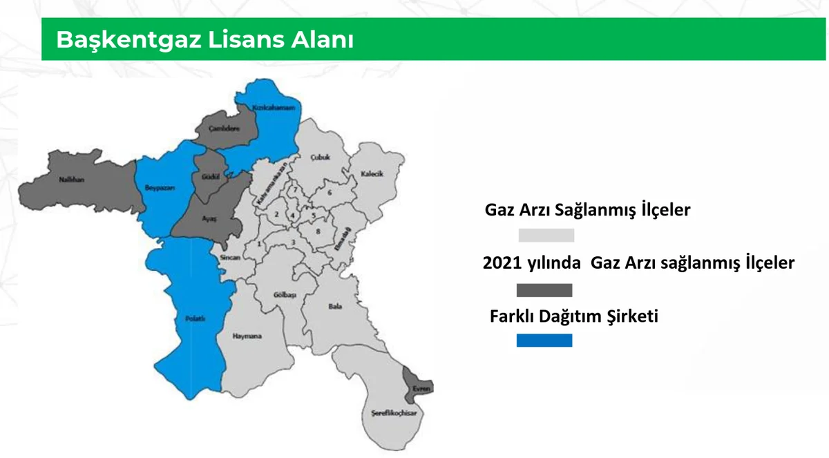 Başkent Doğalgaz'ın Kapsamındaki Ankara İlçe Haritası