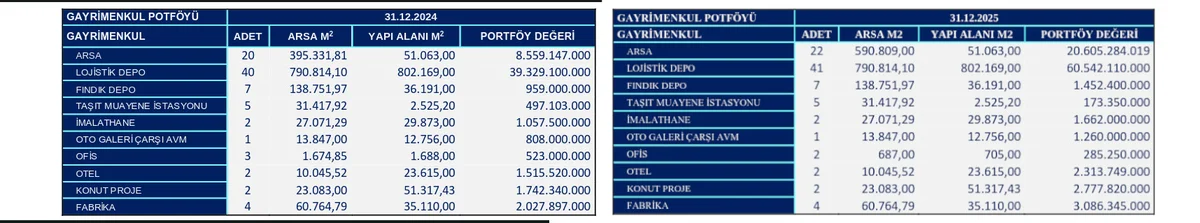 2024-2025 Gayrimenkul Portföy Dağılımı